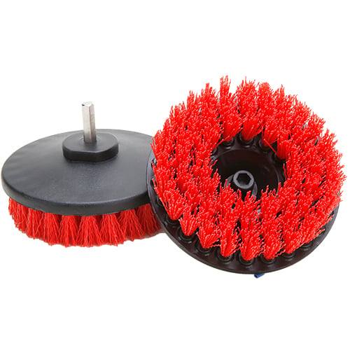 5" Round Brush with Power Drill Attachment Stiff Bristles Red (12pcs/pk, 48 Pcs/Ctn)