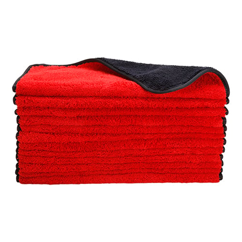Dual-Faced Deluxe Microfiber Polishing Towel 820 GSM, 16"x16", Black & Red / Black Trim (12 pcs/pk, 60 pcs/cs)