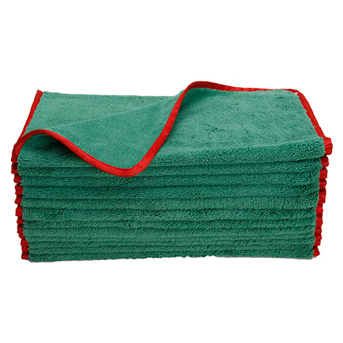 16"x24" Microfiber Elite Towel 380 GSM Green/Red Trim (120 Pcs/Ctn)