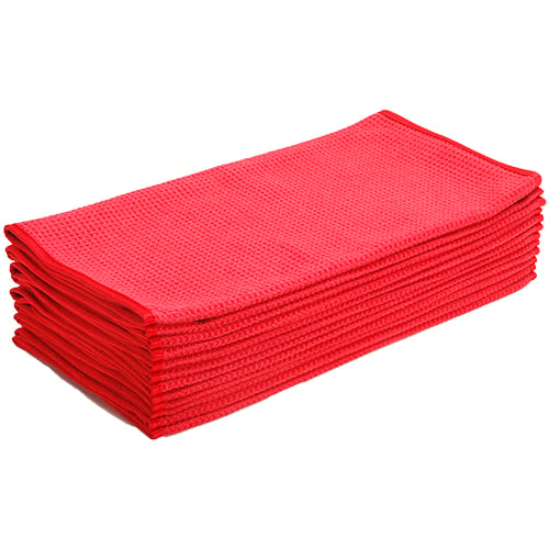 16"x24" Microfiber Waffle Weave Towel 380 GSM Red/Red Trim (120 Pcs/Ctn)